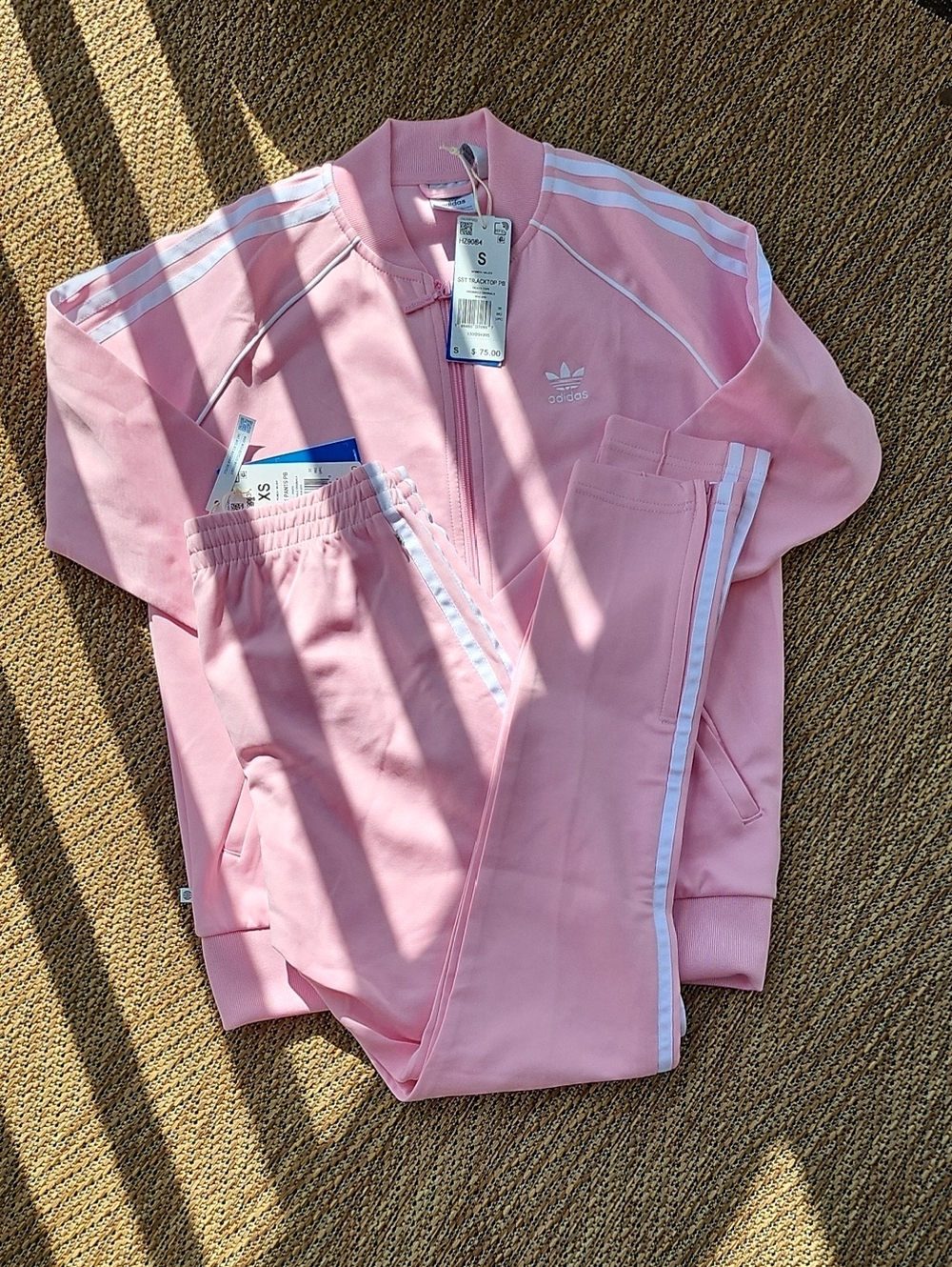 adidas Pink 3-Stripe Track Jacket and Joggers Set